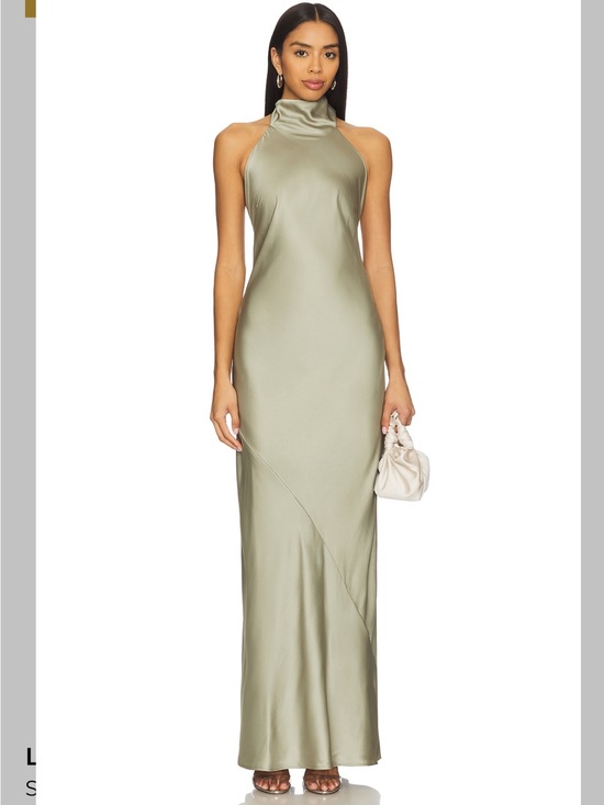 Show Me Your MuMu Dresses & Skirts - Show Me Your Mumu Lisa Maxi Halter Moss Green Luxe Satin